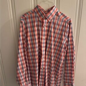 Southern Tide Coral and Blue Plaid Shirt